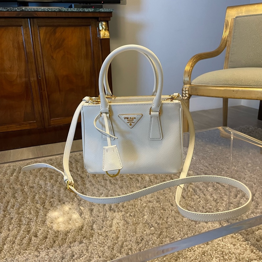 Authentic Prada Mini White Saffiano Galleria Bag